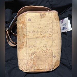 Picnic Time Vintage Map Print Tan Shoulder Wine cooler Bag Bnwt